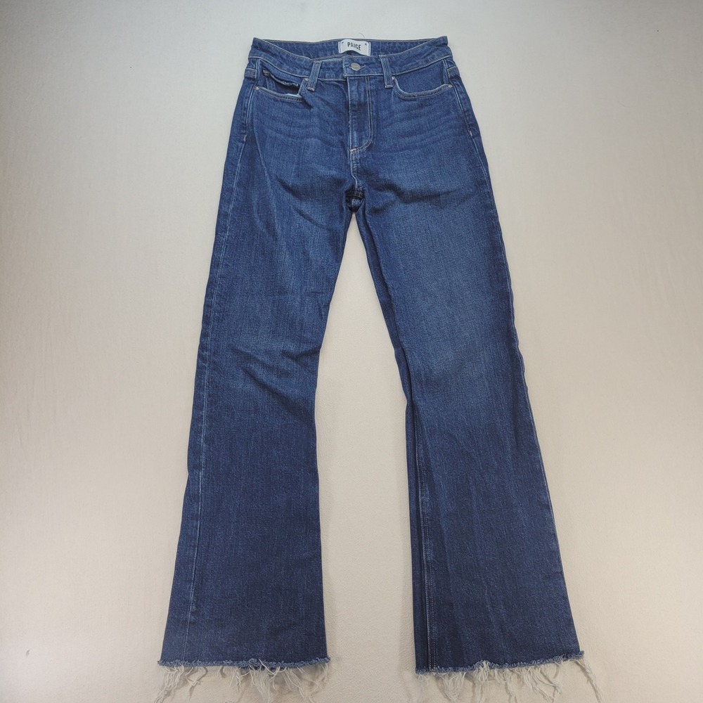 PAIGE Leenah Ankle Jeans Women 26 Blue Wide Leg Raw Hem High Rise Denim